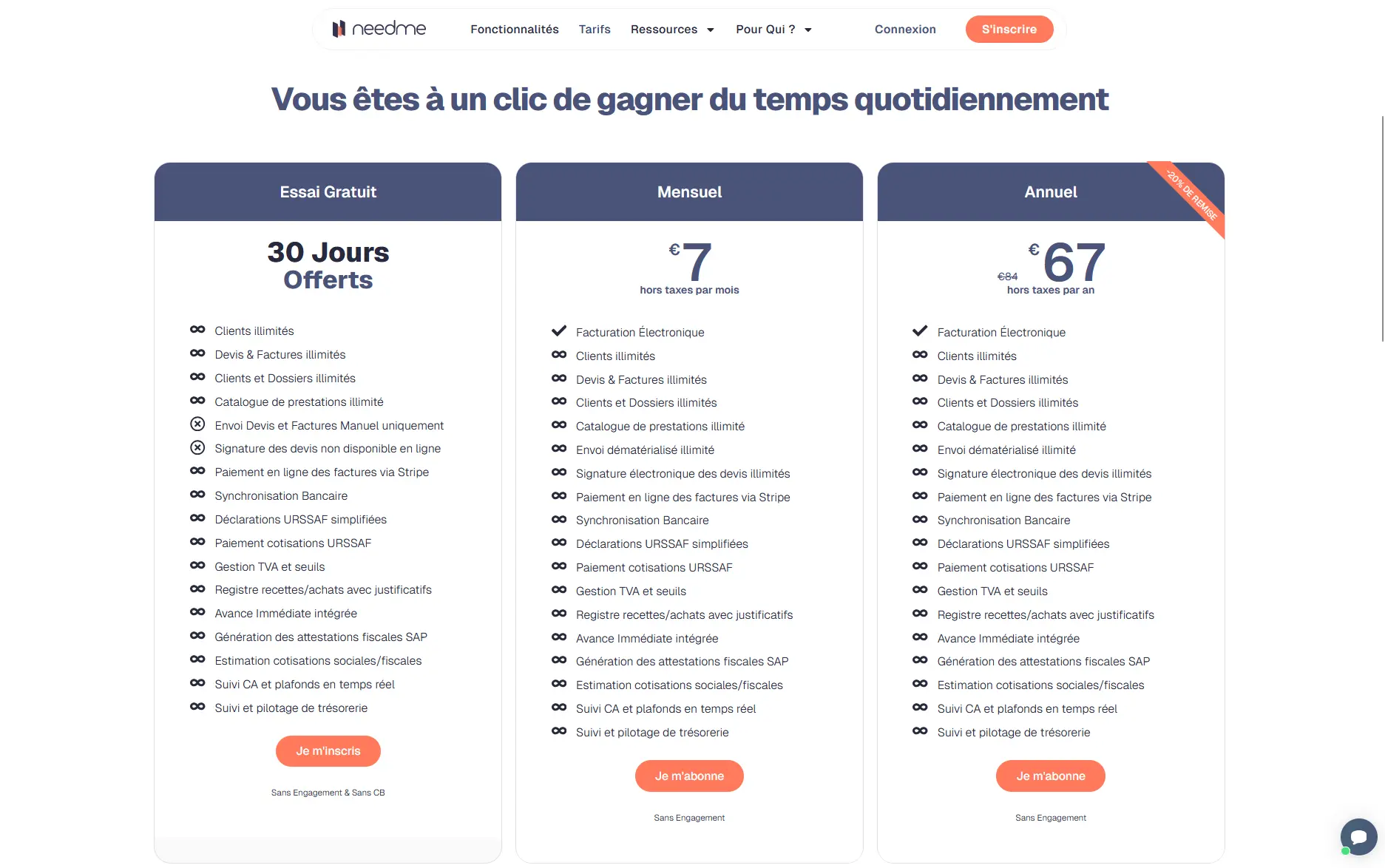 Tarifs des offres de NeedMe